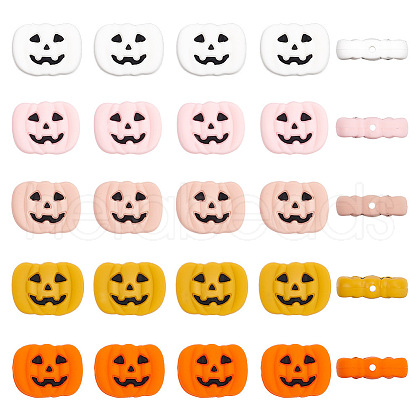 ARRICRAFT 20Pcs 5 Colors Pumpkin Jack-O'-Lantern Halloween Food Grade Eco-Friendly Silicone Beads SIL-AR0001-10-1