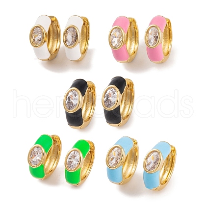 Rack Plating Brass Cubic Zirconia Enamel Earrings EJEW-S219-14G-1
