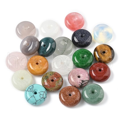Natural & Synthetic Mixed Gemstone Donut/Pi Disc Charms G-M454-01B-1