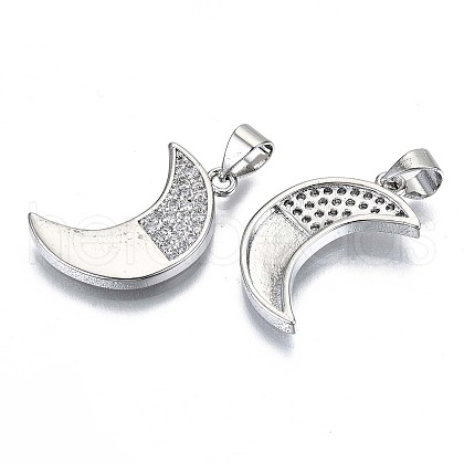 Brass Micro Pave Clear Cubic Zirconia Pendants KK-S061-79P-NR-1
