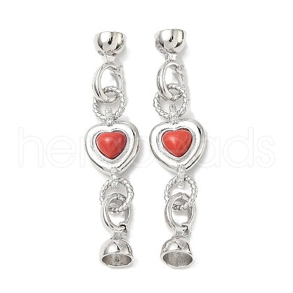 Heart Brass Micro Pave Clear Cubic Zirconia Fold Over Clasps KK-U059-42P-1