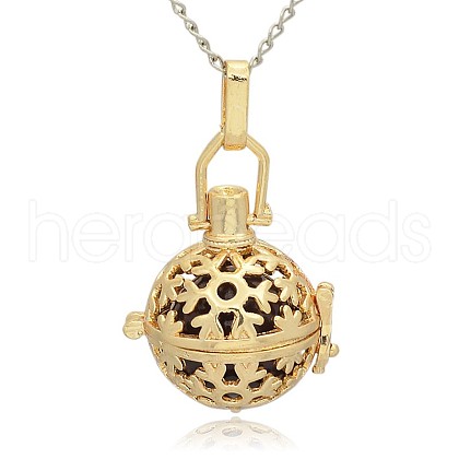 Golden Tone Brass Hollow Round Cage Pendants KK-J232-04G-1