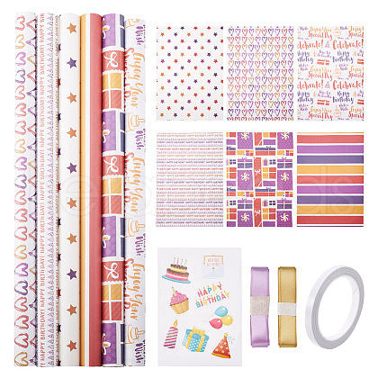 Word Happy Birthday Pattern Gift Wrapping Paper Sets DIY-TAC0020-49-1