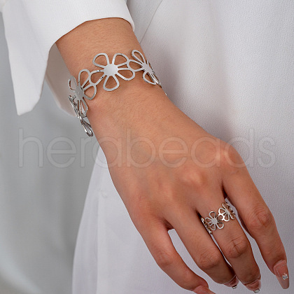 Hollow Flower Alloy Cuff Bangle & Cuff Ring Sets FS-WG3E984-01-1