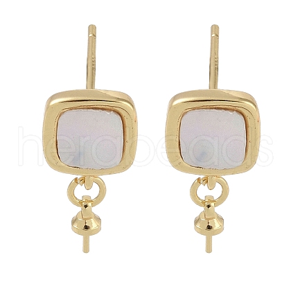 Brass with Shell Stud Earring Findings KK-G497-33G-1