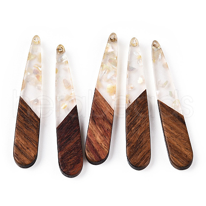 Transparent Resin & Walnut Wood Pendants RESI-TAC0021-109-1