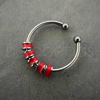 304 Stainless Steel Enamel Disc Beaded Adjustable Open Rings FS-WGAD8B0-11-1