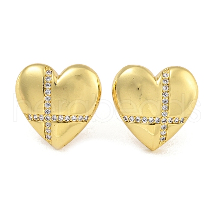 Rack Plating Brass Micro Pave Clear Cubic Zirconia Stud Earrings EJEW-I313-10G-03-1