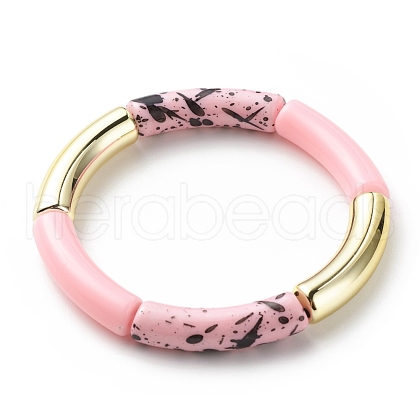 Acrylic Curved Tube Beaded Stretch Bracelet for Women BJEW-JB08437-03-1
