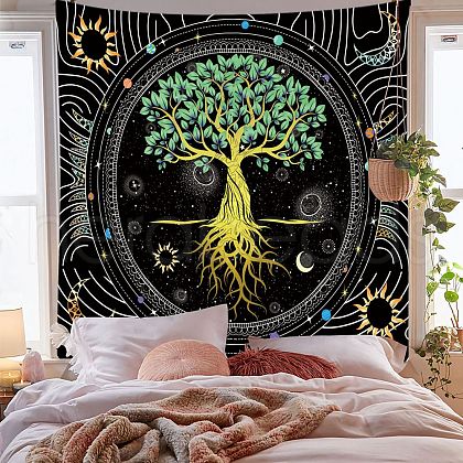 Polyester Tree of Life Pattern Trippy Wall Hanging Tapestry TREE-PW0001-32A-01-1
