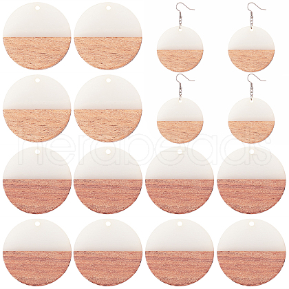 SUNNYCLUE Transparent Resin & Walnut Wood Pendants RESI-SC0001-14-H61-1