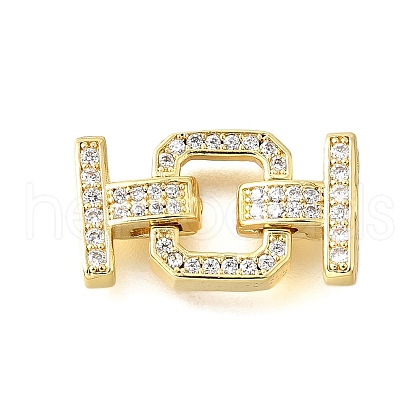 Rack Plating Brass Micro Pave Clear Cubic Zirconia Fold Over Clasps KK-V008-25G-1
