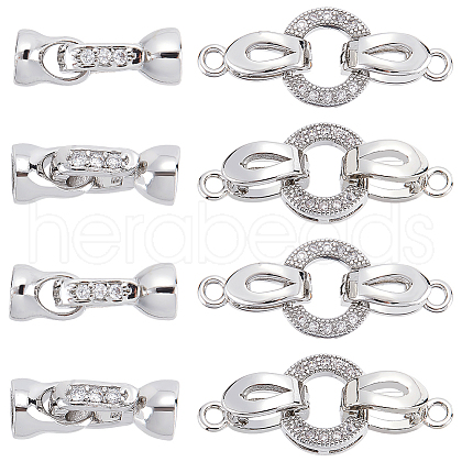 DICOSMETIC 8 Sets 2 Styles Brass Micro Pave Cubic Zirconia Fold Over Clasps KK-DC0001-65-1