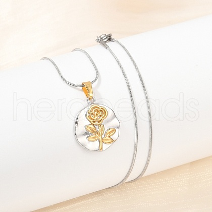 304 Stainless Steel Two Tone Pendant Necklaces for Women NJEW-S445-01C-GP-1
