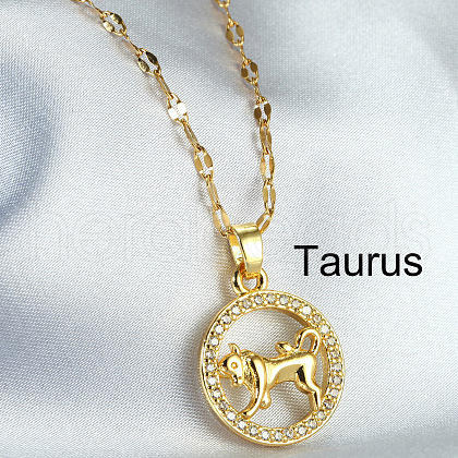 Twelve Constellation Alloy Crystal Rhinestone Pendant Necklaces for Women WG8B703-11-1