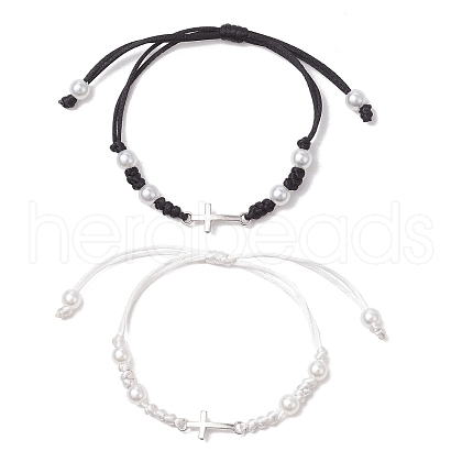 2Pcs Cross Alloy Link Bracelets BJEW-JB11528-1