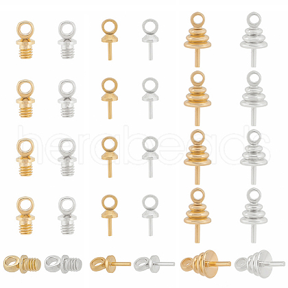 SUPERFINDINGS 60Pcs 6 Style Brass Cup Pearl Peg Bails Pin Pendants KK-FH0005-71-1