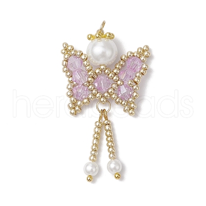 Glass Seed Beaded Butterfly Pendants PALLOY-MZ00649-04-1