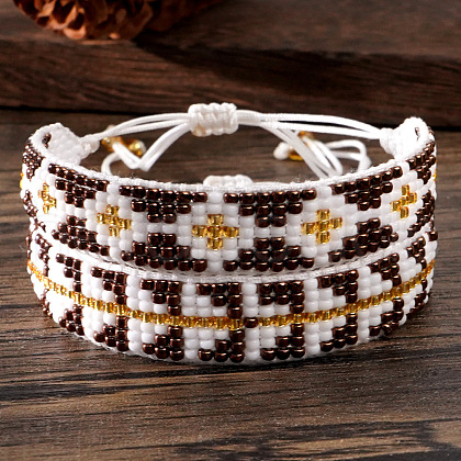 Leopard Print Glass Seed Beads Braided Bead Bracelets for Women HT9071-1-1