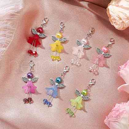 7Pcs Angel Acrylic & Glass Pendant Decorations HJEW-JM02877-1