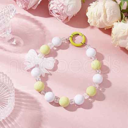 Acrylic Bowknot & Glass Round Beads Pendant Decorations HJEW-JM03324-02-1