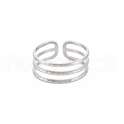 304 Stainless Steel Triple Line Open Cuff Ring for Women RJEW-S405-232P-1