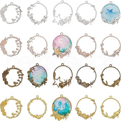 Olycraft Ocean Theme Alloy Open Back Bezel Pendants PALLOY-OC0002-45-1