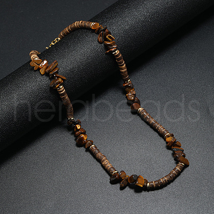 Bohemian Natural Tiger Eye & Coconut & Shell Surf Punk Beaded Necklaces for Men NI4745-2-1
