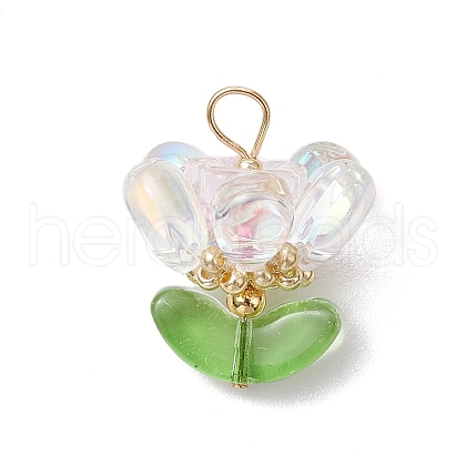 Brass Glass Flowers Pendants PALLOY-MZ00630-02-1