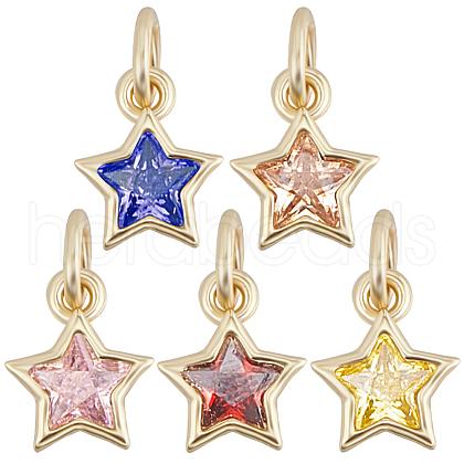 CREATCABIN 10Pcs 5 Colors Brass Cubic Zirconia Charms FIND-CN0002-67-1