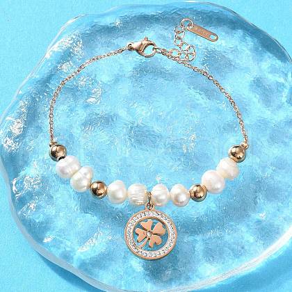 304 Stainless Steel Clover Charm Bracelets for Women BJEW-A036-26G-1