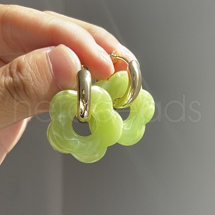 Flower Stainless Steel Acrylic Hoop Earrings FS-WGEB331-07-1