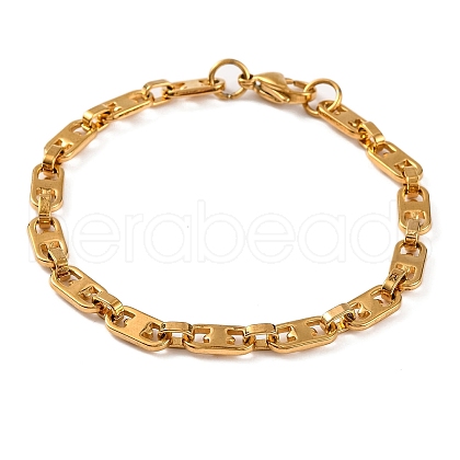 PVD Vacuum Plating 201 Stainless Steel Oval Link Chain Bracelets BJEW-B078-73G-1