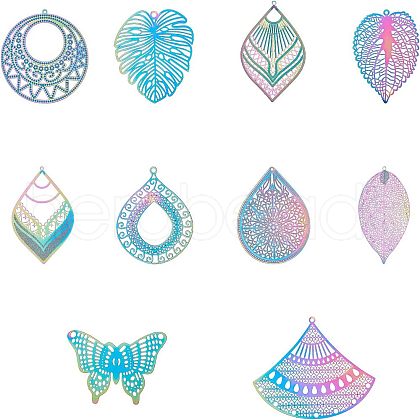 201 Stainless Steel Filigree Big Pendants STAS-UN0003-11-1
