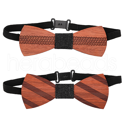 CHGCRAFT 2Pcs 2 Style Adjustable Wood Bow Ties AJEW-CA0004-01-1