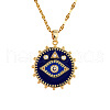 Brass Blue Enamel Evil Eye Pendant Dapped Chain Necklaces for Women Men BX0691-1-4