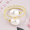 Mother's Day Jewellery Natural Pearl Beaded Wrapped Cuff Ring RJEW-T026-04G-3