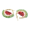 Copper Wire Wrapped Glass Seed Bead Watermelon Hoop Earring EJEW-TA00487-4