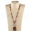 Rectangle & Flat Round Bohemian Style Natural Tourmaline with Glass Pendant Necklaces FS-WGEA5B3-06-1