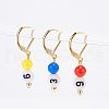 10Pcs 10 Style Flat Round with Number Acrylic Beads Leverback Earrings HJEW-NB0001-34-5