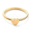 Ion Plating(IP) 304 Stainless Steel Heart Finger Ring with Cubic Zirconia RJEW-K224-14G-2