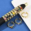 316 Stainless Steel with Natural Mixed Gemstone Cuff Rings RJEW-Z098-01G-12-1