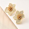 Brass Clear Cubic Zirconia Flower Stud Earrings EJEW-C147-02G-2