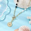 Shell Pearl Beads & Black Stone Chain Necklaces NJEW-JN05109-1