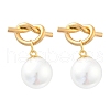 304 Stainless Steel Plastic Imitation Pearl Round Dangle Stud Earrings EJEW-V008-02G-1