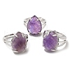 Natural Amethyst Teardrop Adjustable Rings RJEW-K241-03P-15-4