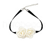 Double 3D Rose Polyester Band Choker Necklaces with Alloy End Chains FS-WG50A3E-02-3