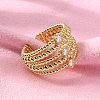 Rack Plating Real 18K Gold Plated Brass Multi Lines Open Cuff Rings RJEW-B048-08G-3
