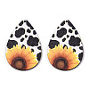 Single Face Sunflower Printed Wood Big Pendants WOOD-TAC0021-01H-2