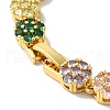 Rack Plating Brass Pave Cubic Zirconia Flower Link Chain Bracelets for Women BJEW-A018-03G-02-3